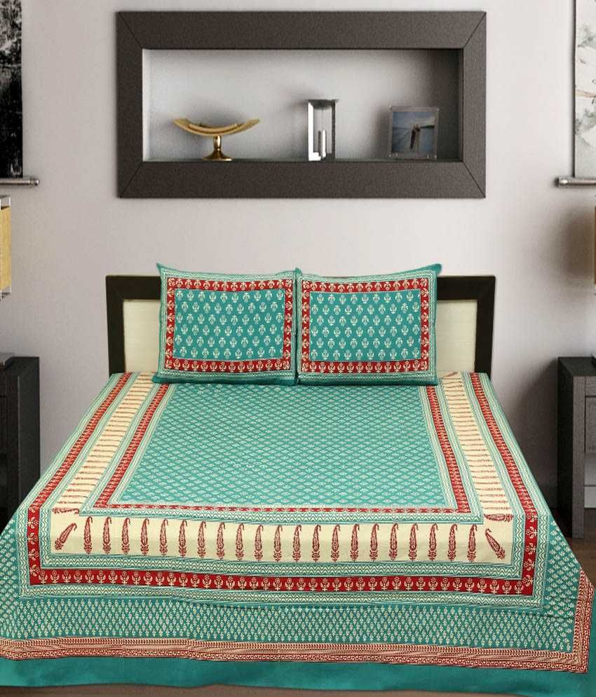 Bedsheetsleepwell Multicolor Cotton Double Bedsheet With 2 Pillow