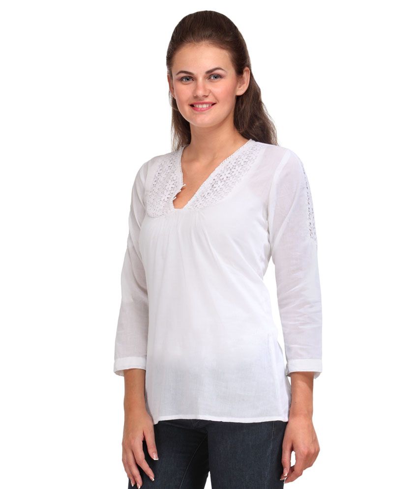 India Inc White Cotton Tops - Buy India Inc White Cotton Tops Online at ...