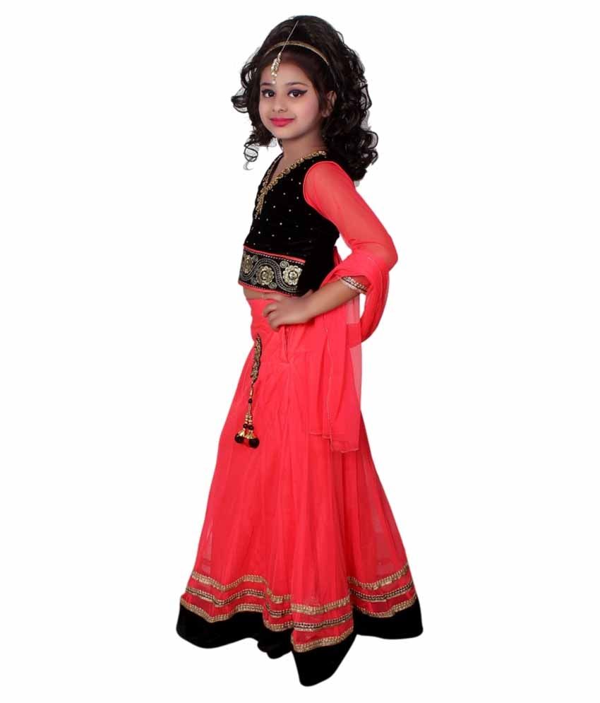 Absolute Fahion Red & Black Polyester Lehenga - Buy Absolute Fahion Red & Black Polyester 