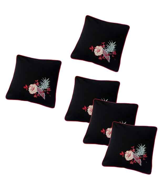     			Hugs'n'Rugs Black Cotton Cushion Covers - Set Of 5