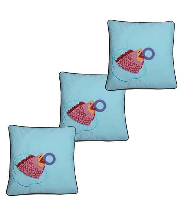     			Hugs'n'Rugs Blue Cotton Cushion Covers - Set Of 3