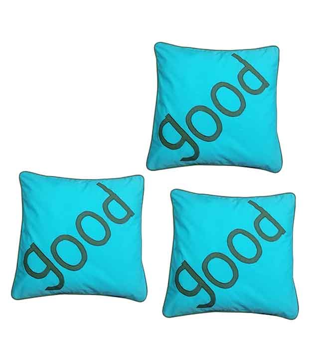     			Hugs'n'Rugs Blue Cotton Cushion Covers - Set Of 3