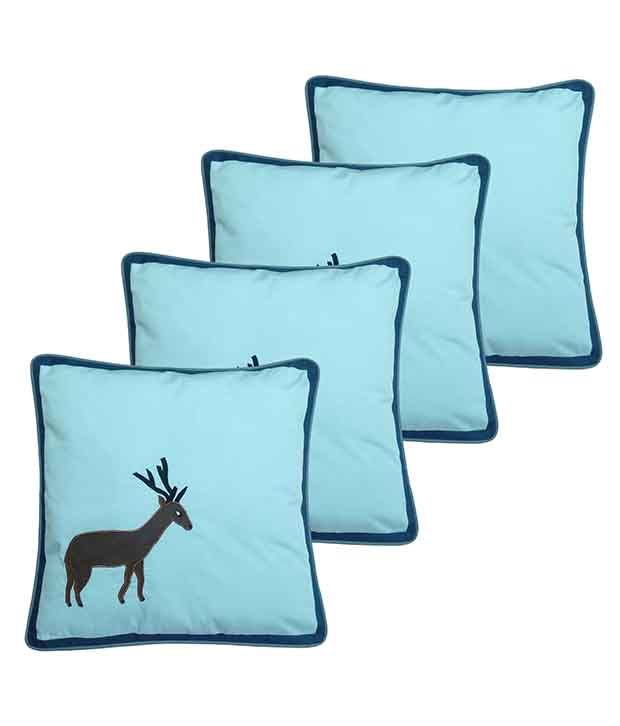     			Hugs'n'Rugs Blue Cotton Cushion Covers - Set Of 4