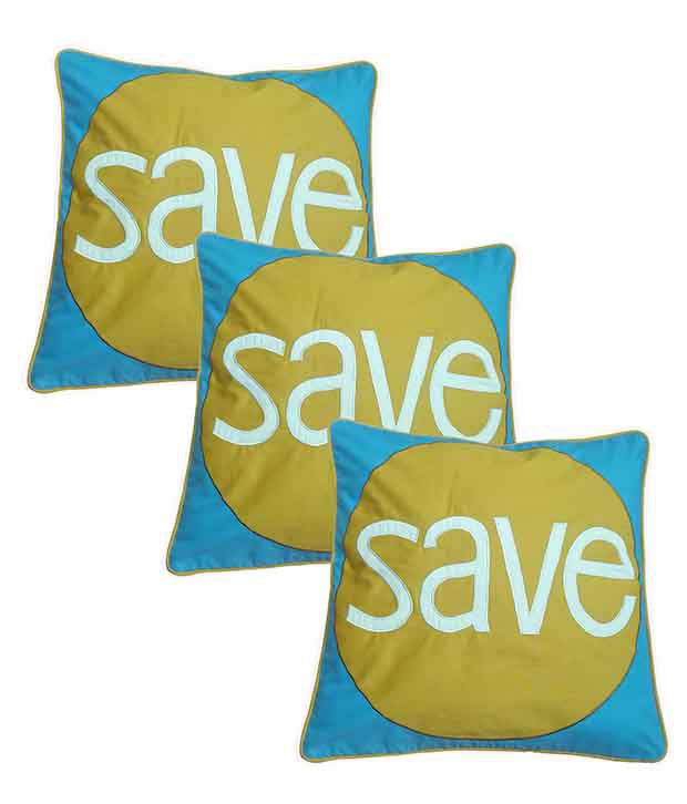     			Hugs'n'Rugs Golden Cotton Cushion Covers - Set Of 3