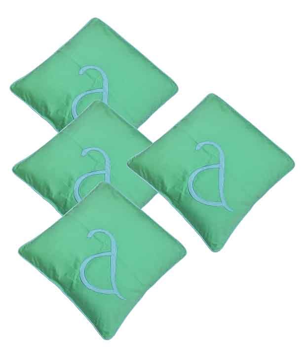     			Hugs'n'Rugs Green Cotton Cushion Covers - Set Of 4