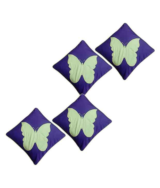     			Hugs'n'Rugs Purple Cotton Cushion Covers - Set Of 4