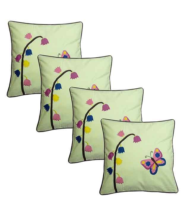     			Hugs'n'Rugs Yellow Cotton Cushion Covers - Set Of 4