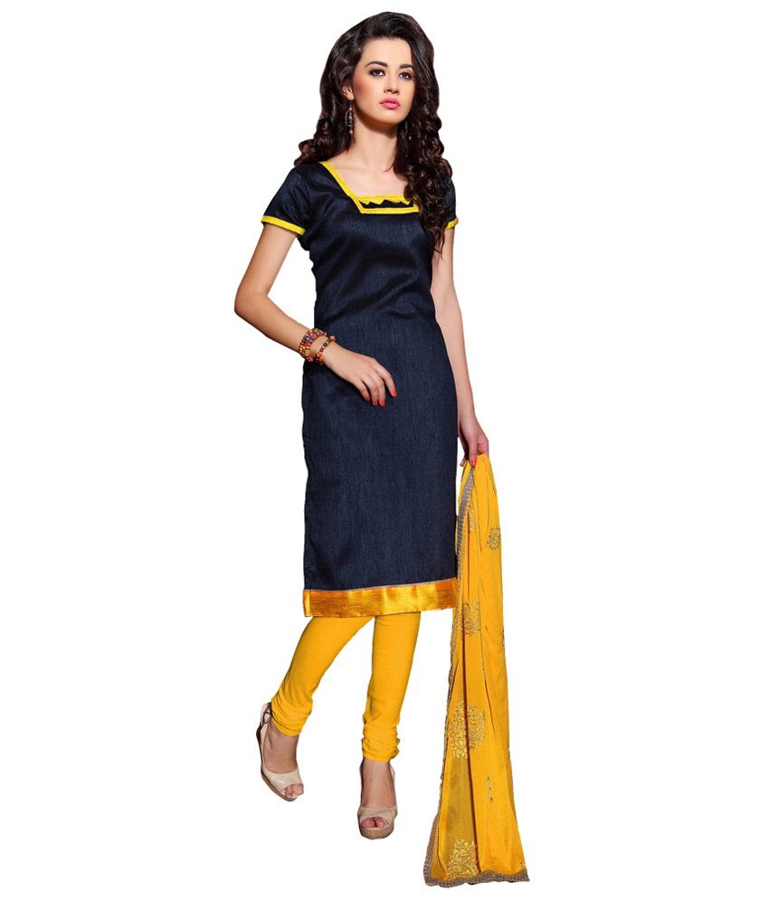 Parisha Navy Bangalore Silk Straight Unstitched Dress Material Buy