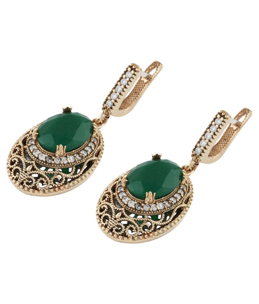 Om Gold Meliha Collection Green Golden 995 Silver Turkish Earrings Om Gold Meliha Collection Green Golden 995 Silver Turkish Earrings Online In