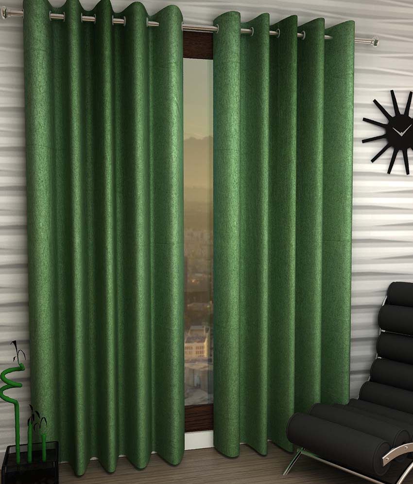     			Home Sizzler Green Plain Polyester Door Curtain Buy 2 Get 2 Solid Green