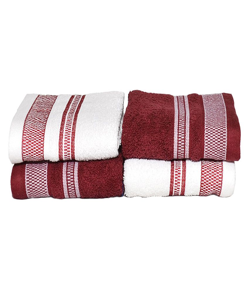     			Vintana Brown and White Embroidered Cotton Hand Towel - Buy 2 Get 2