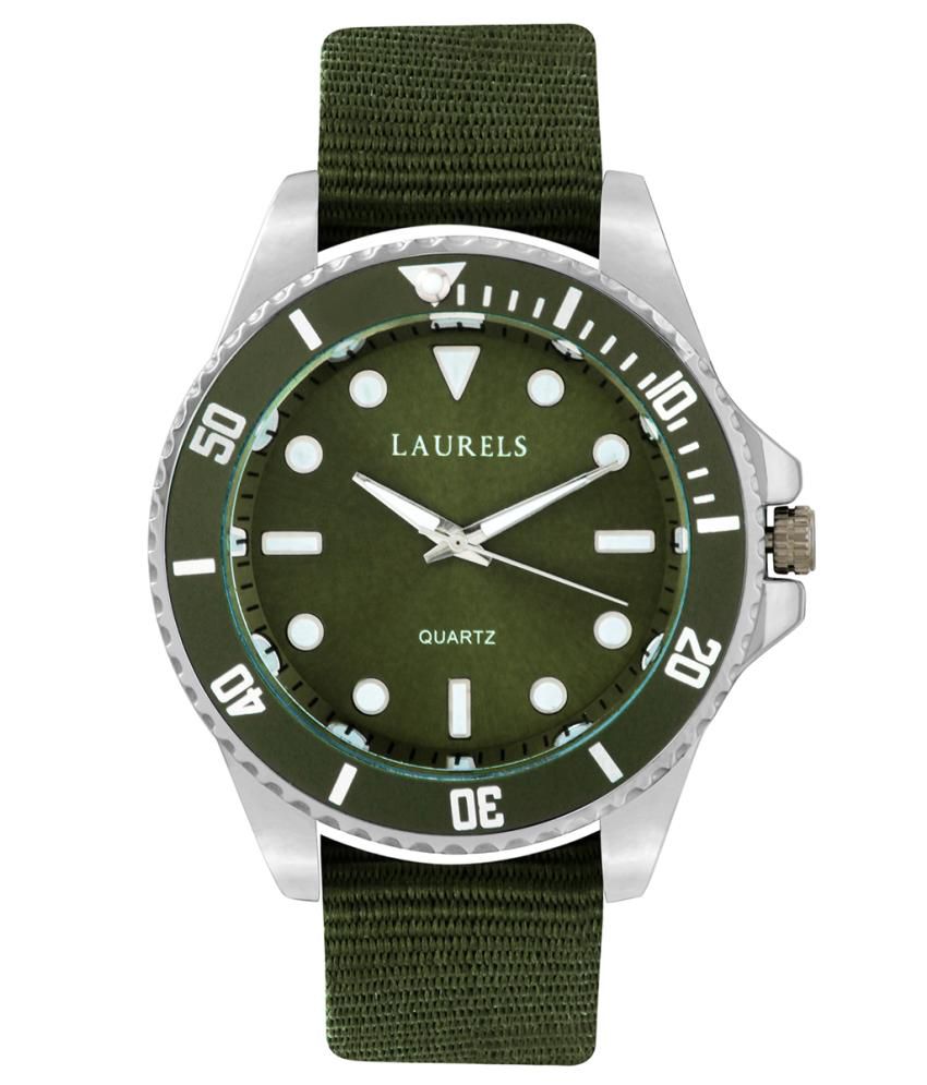     			Laurels Green Leather Analog Watch