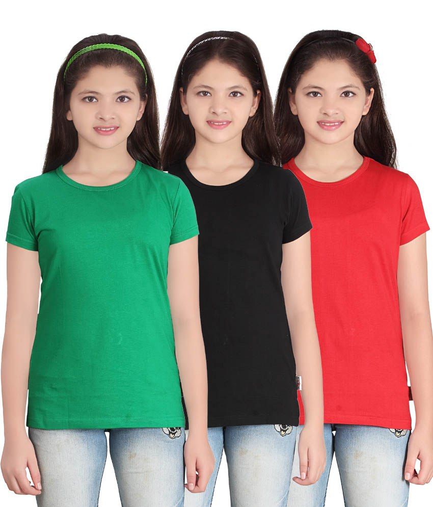     			Sini Mini GIRLS SOLID ROUND NECK TSHIRT(PACK OF3)