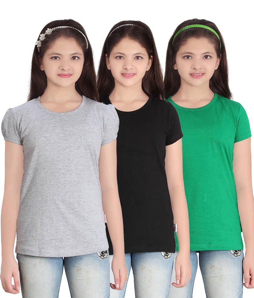     			Sini Mini GIRLS SOLID ROUND NECK TSHIRT(PACK OF3)