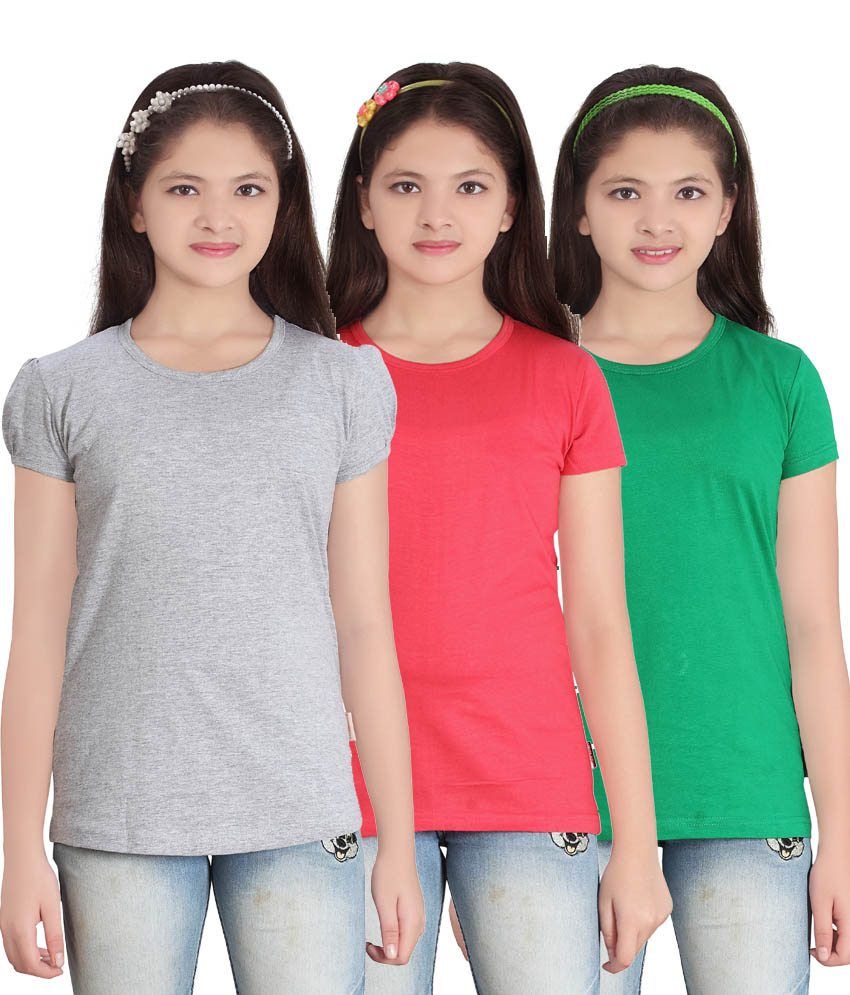     			Sini Mini GIRLS SOLID ROUND NECK TSHIRT(PACK OF3)