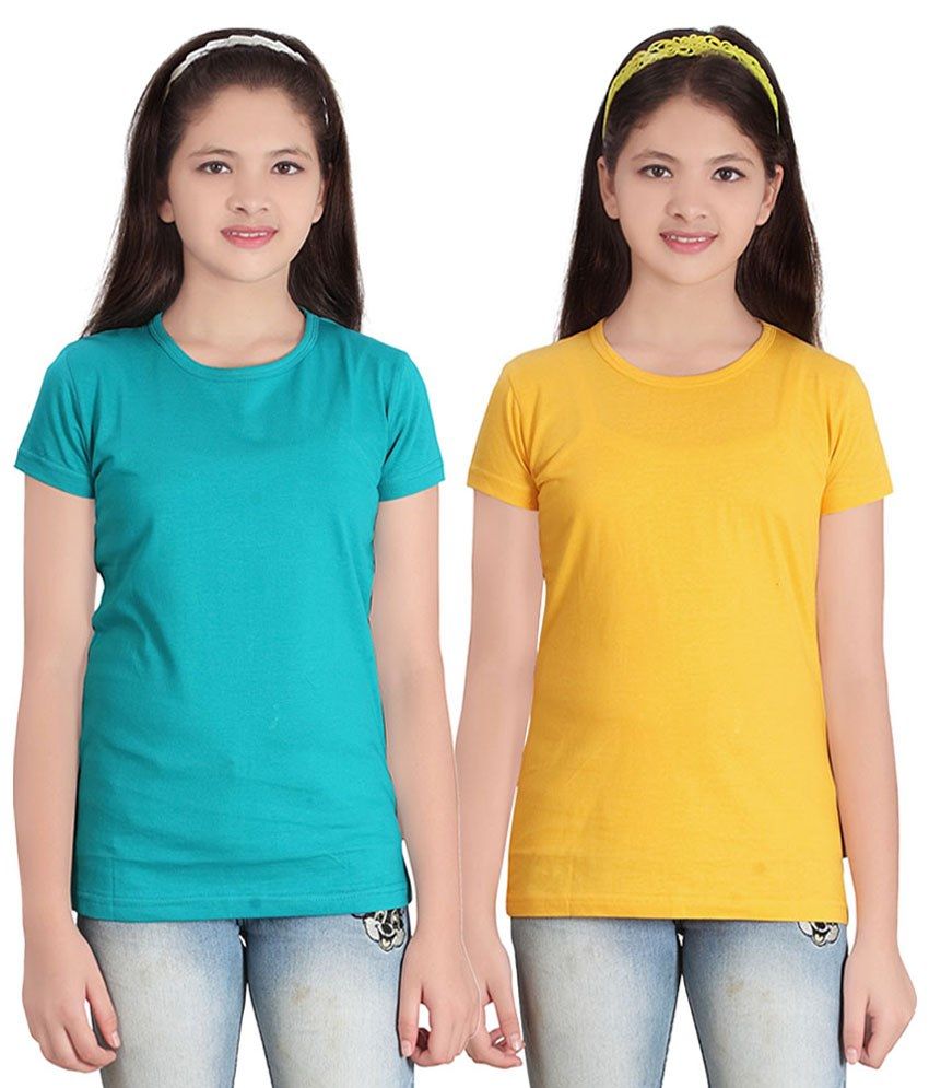     			Sini Mini GIRLS SOLID ROUND NECK TSHIRT(PACK OF 2)