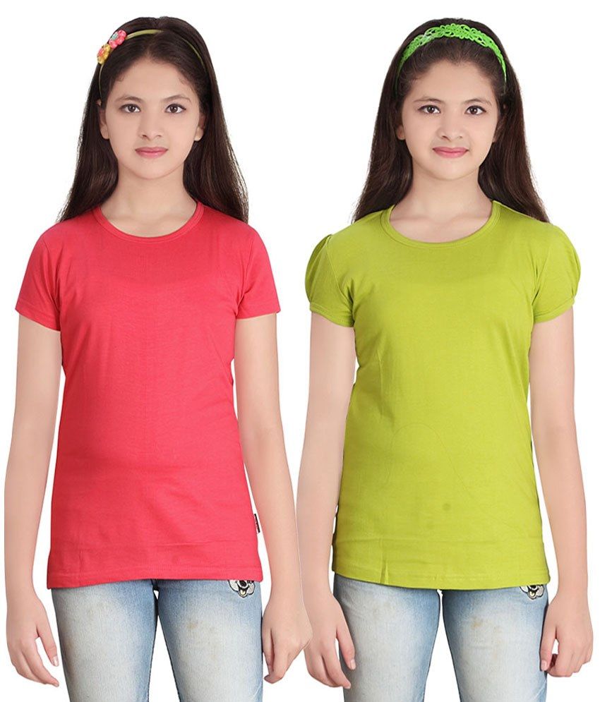     			Sini Mini GIRLS SOLID ROUND NECK TSHIRT(PACK OF 2)