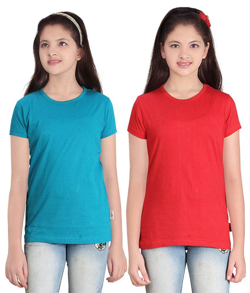     			Sini Mini GIRLS SOLID ROUND NECK TSHIRT(PACK OF 2)