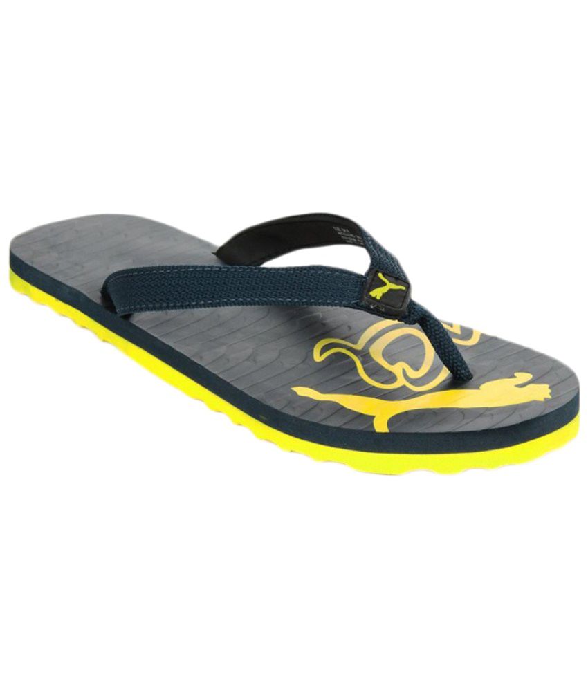 puma black and yellow slippers