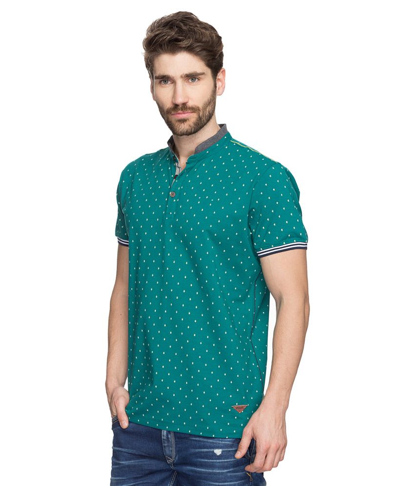 Spykar Green Printed Mandarin Collar T-Shirt - Buy Spykar Green Printed ...