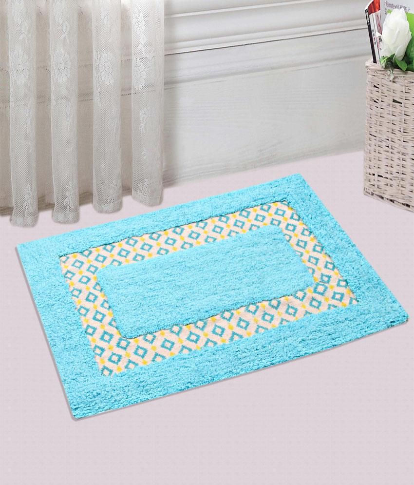 Saral Home Blue & White Anti Slip Polyester Bath Mat 40 x 60 cm Buy