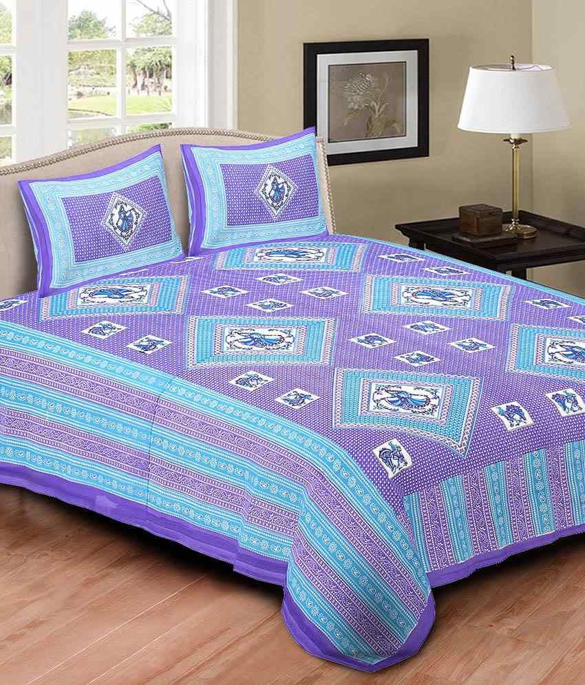 Uniqchoice Multicolour Cotton Double Bed Sheet With 2 Pillow Covers