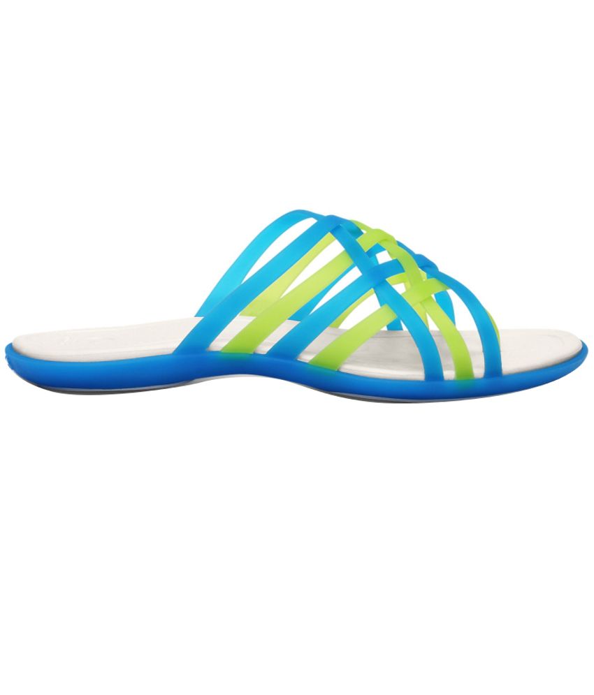 crocs blue flip flops