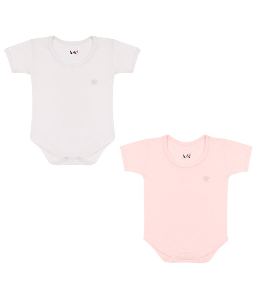     			Lula White and Pink Cotton Body Suits- Set of 2