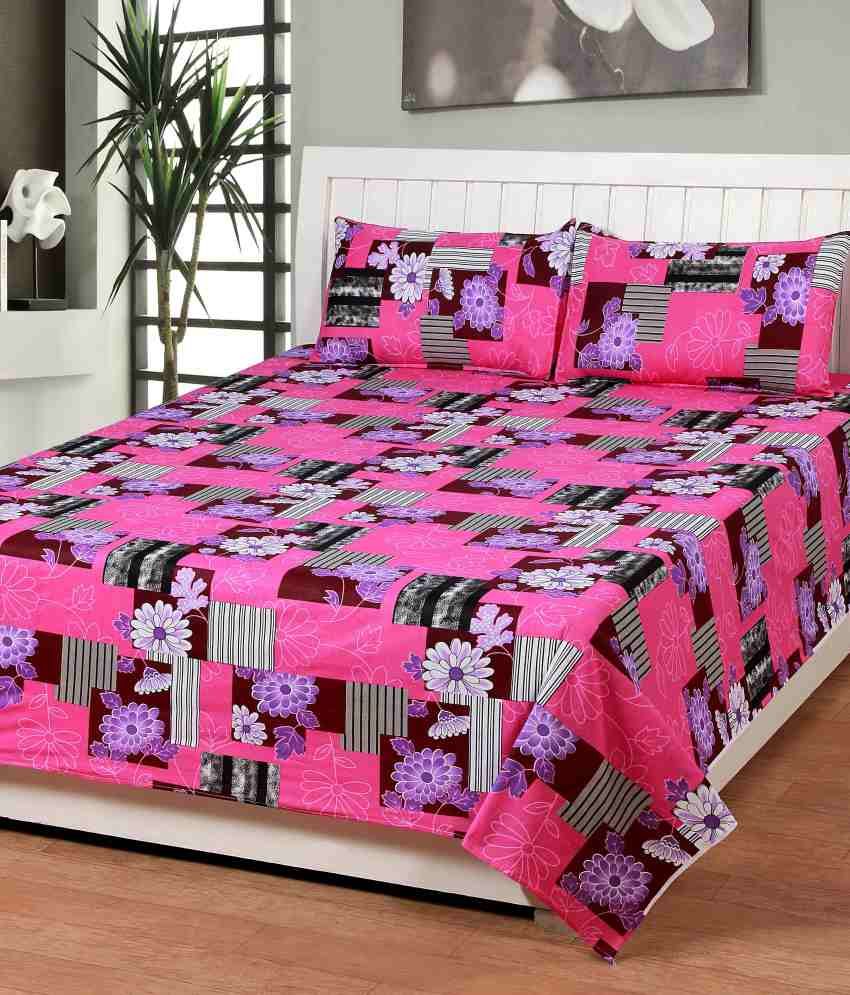 Trendz Home Furnishing Pink Cotton Double Bedsheet with Two Pillow