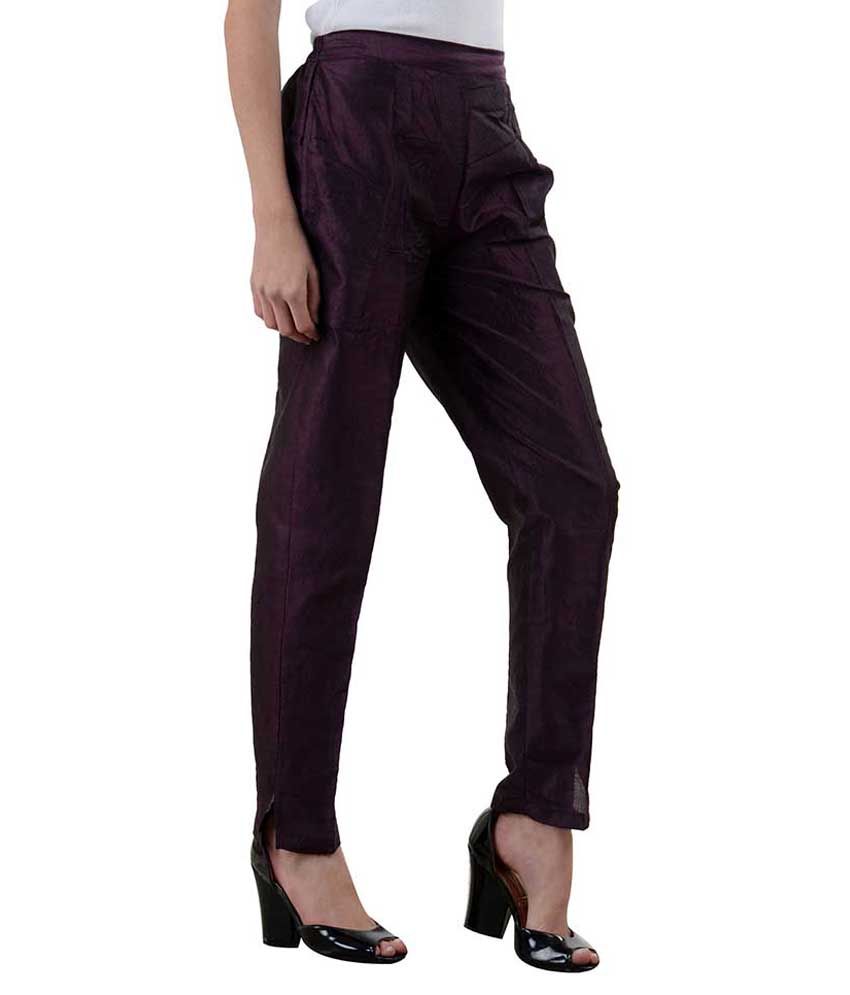 purple silk trousers