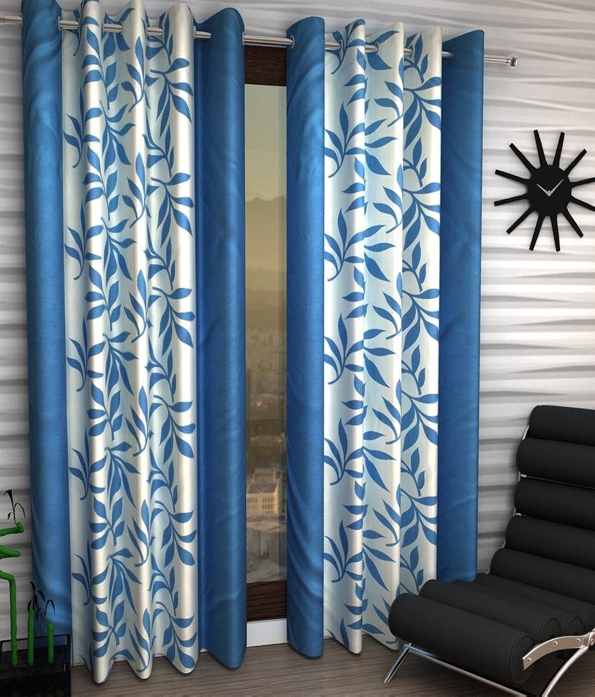 Panipat Textile Hub Blue Polyester Eyelet Curtain - Set Of 8 - Buy ...