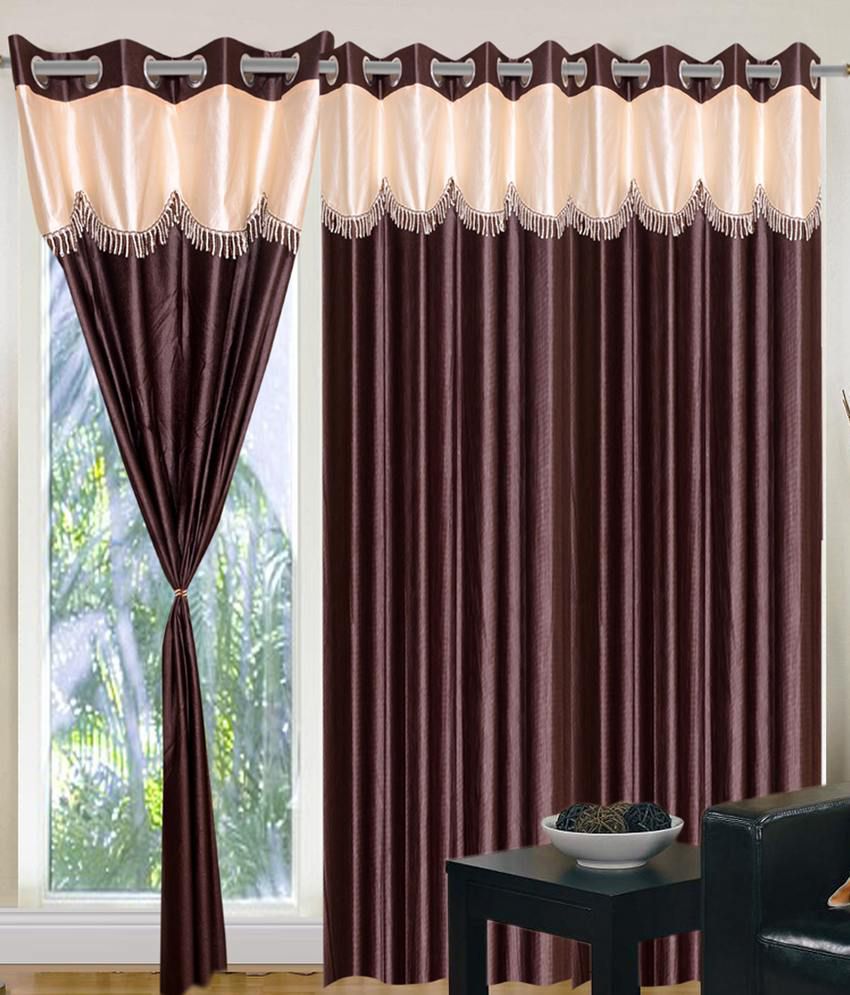     			Panipat Textile Hub Solid Semi-Transparent Eyelet Door Curtain 7 ft Pack of 8 -Brown