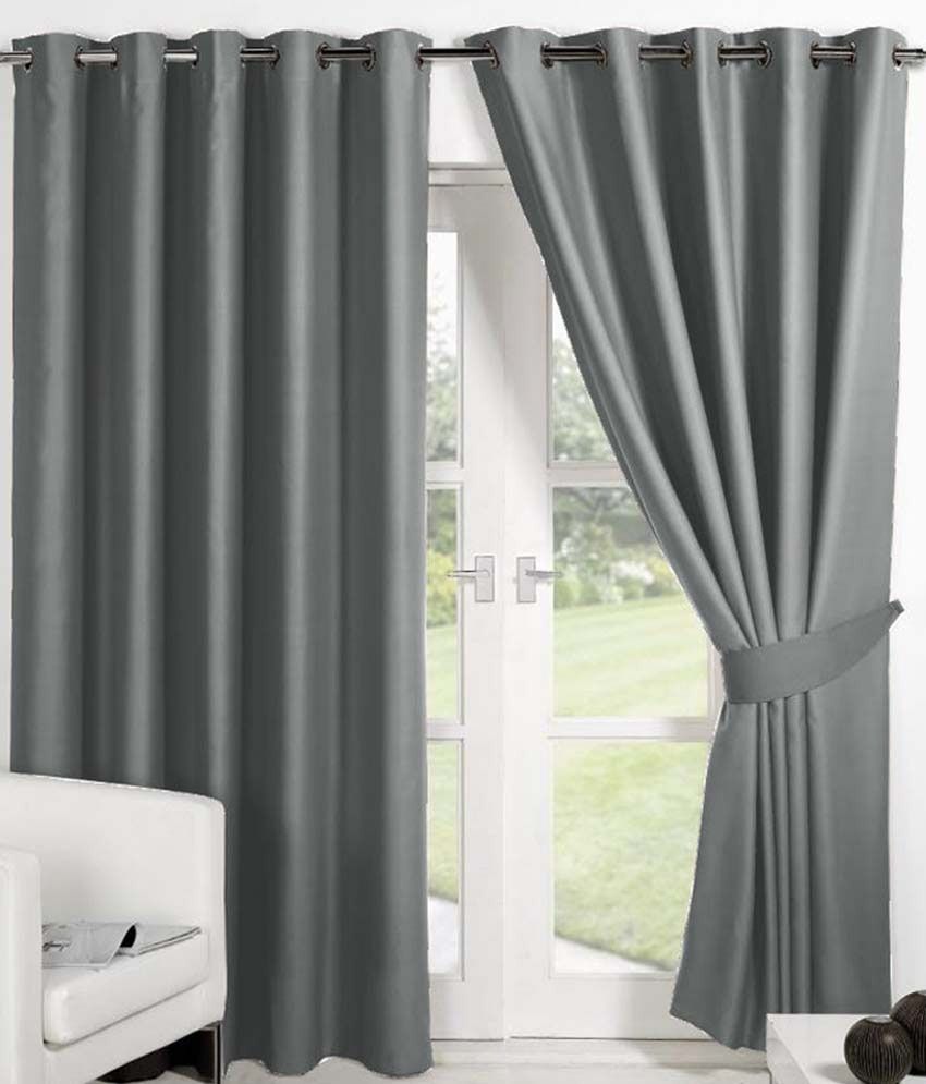     			Panipat Textile Hub Solid Semi-Transparent Eyelet Door Curtain 7 ft -Gray
