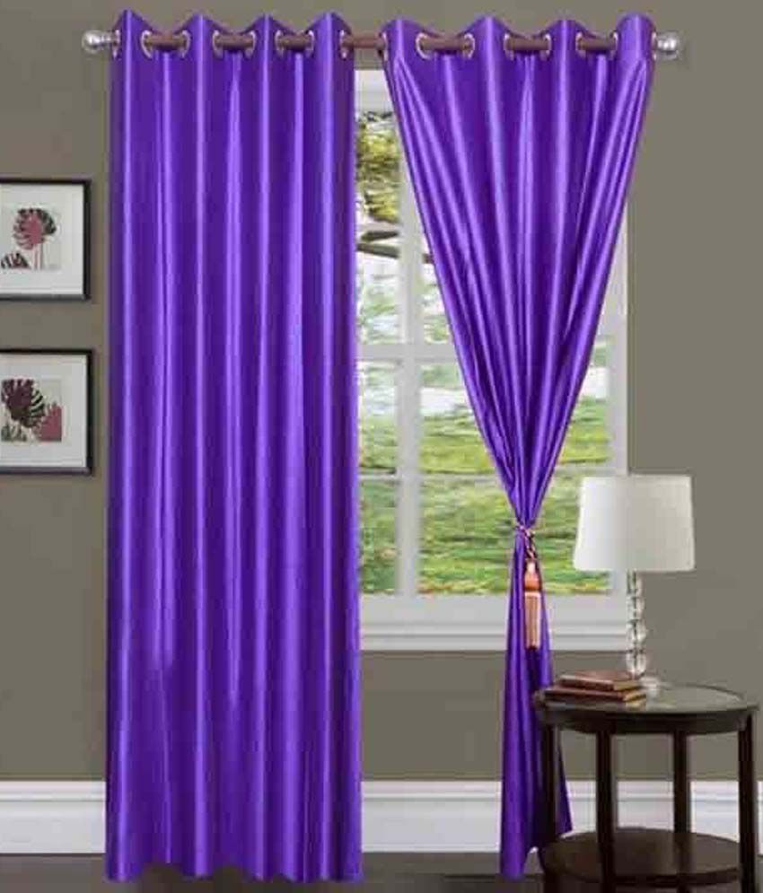     			Panipat Textile Hub Solid Semi-Transparent Eyelet Door Curtain 7 ft -Purple