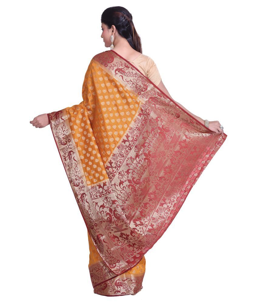 Meghdoot Mustard and Maroon Artificial Silk Saree Buy Meghdoot