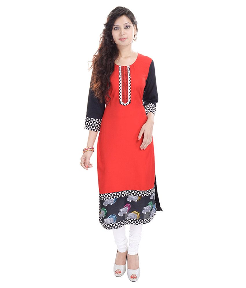 Nikks Fashions Red Cotton Straight Kurti - Buy Nikks Fashions Red ...