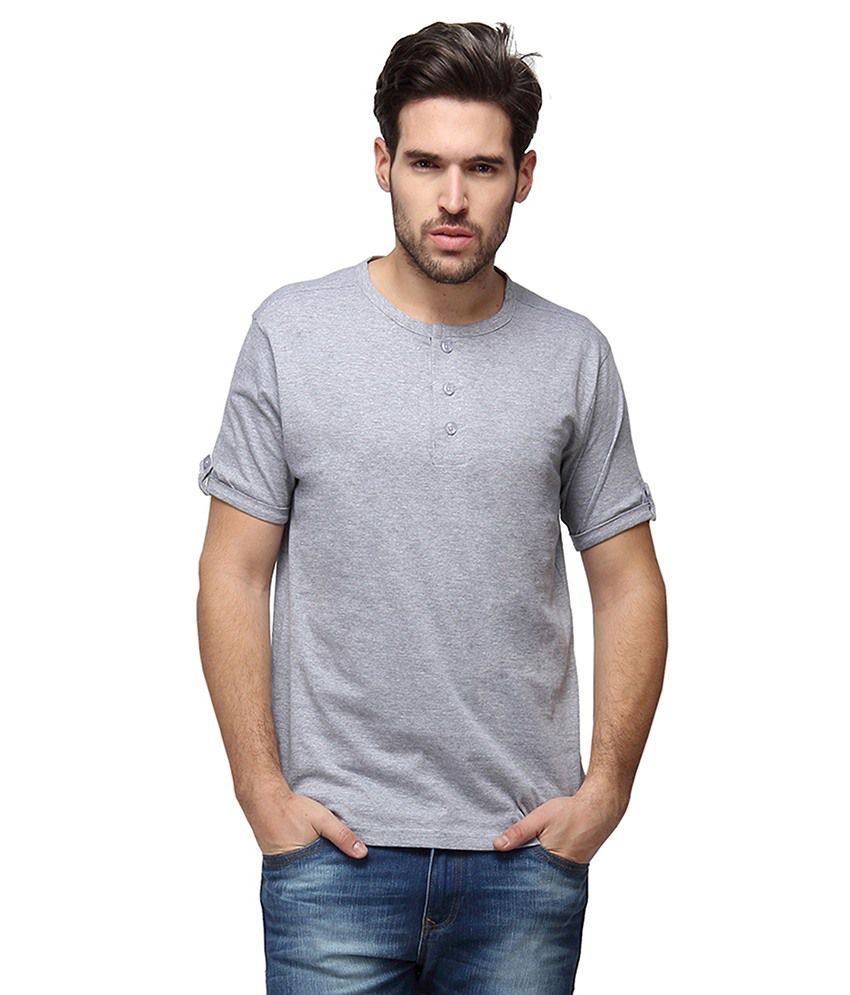     			Campus Sutra Grey Henley T Shirts Single