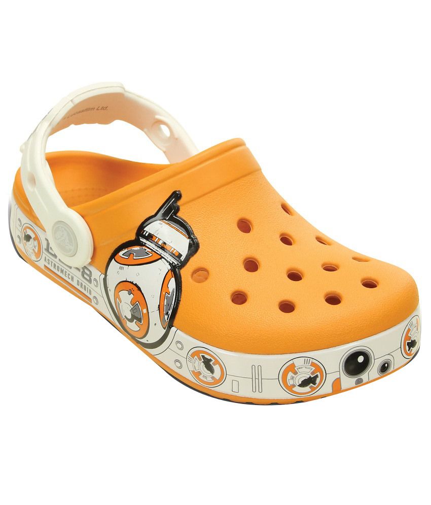 grey crocs with orange strap