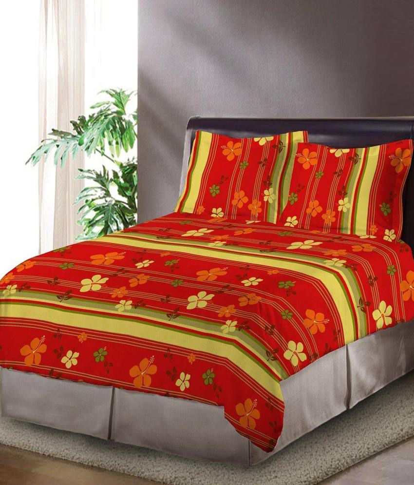     			Bombay Dyeing Viola Red Polycotton Double Bed Sheet with 2 Pillow Cover