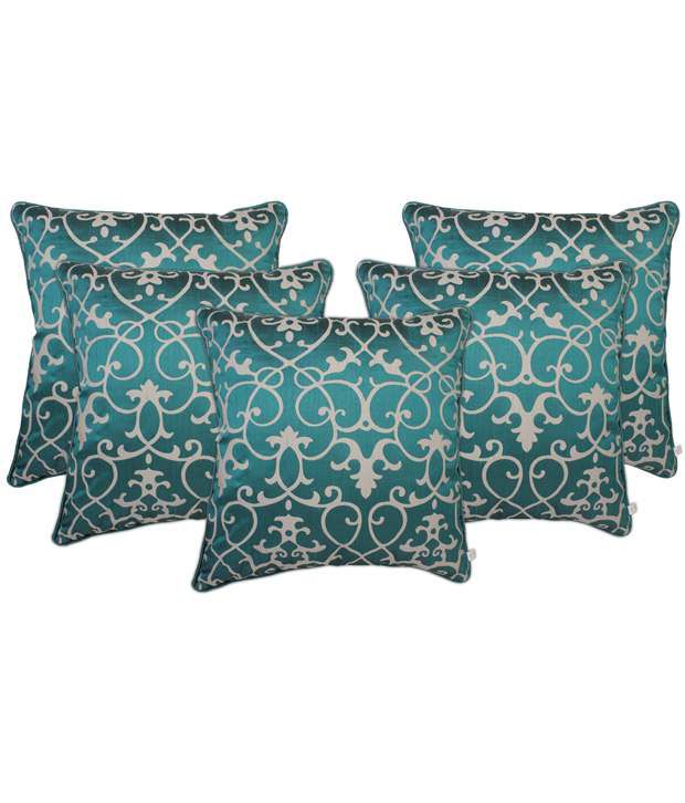     			Zubix Green & Beige Polyester Cushion Covers Set Of 5