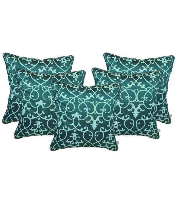     			Zubix Green Polyester Cushion Covers Set Of 5