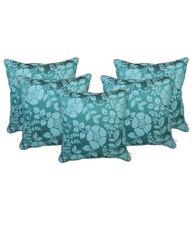     			Zubix Green & White Polyester Cushion Covers Set Of 5
