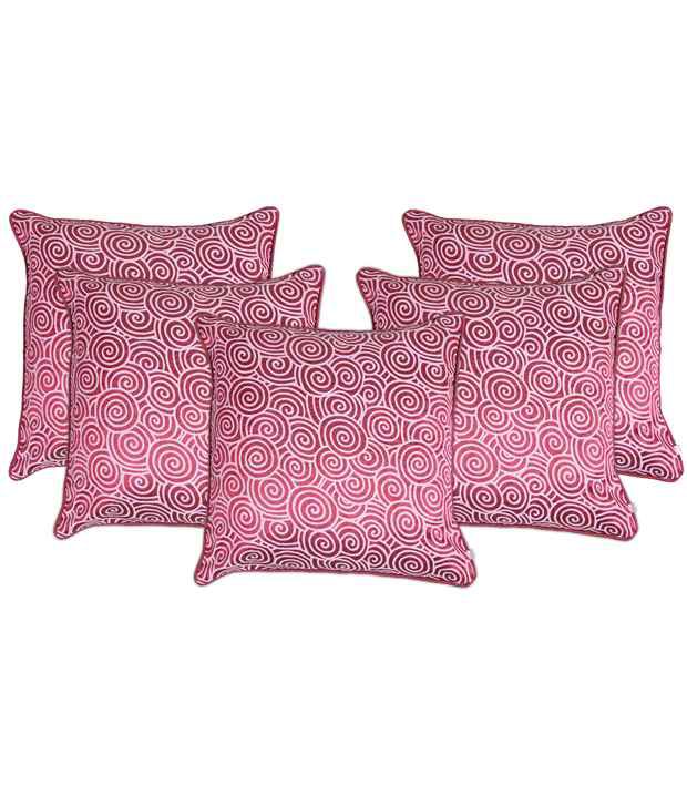     			Zubix Pink & White Polyester Cushion Covers Set Of 5