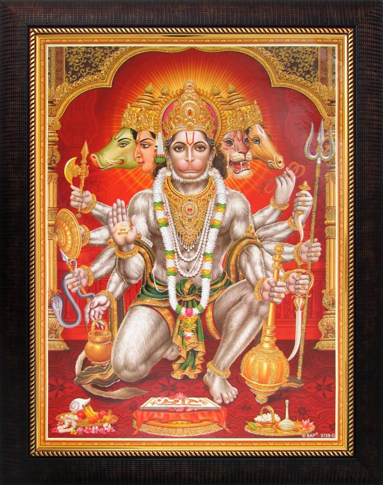 Avercart Lord Hanumanji / Panchmukhi Hanuman Poster With Frame Multi Color.