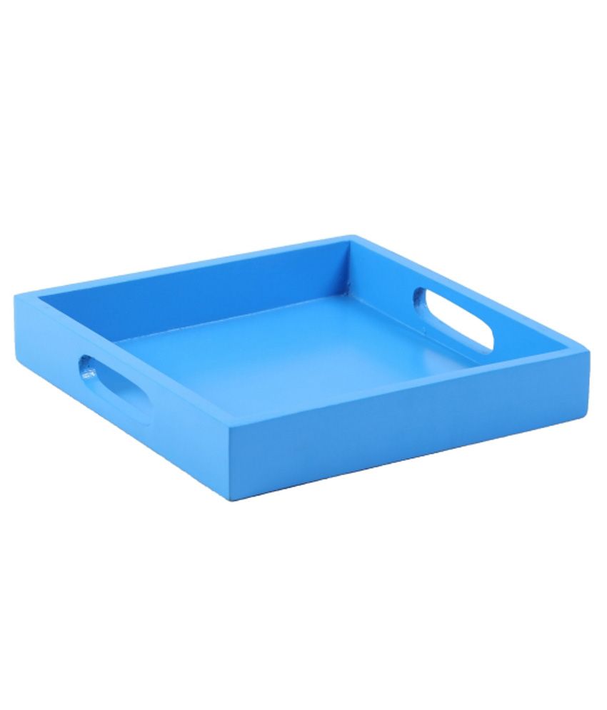 blue wooden tray