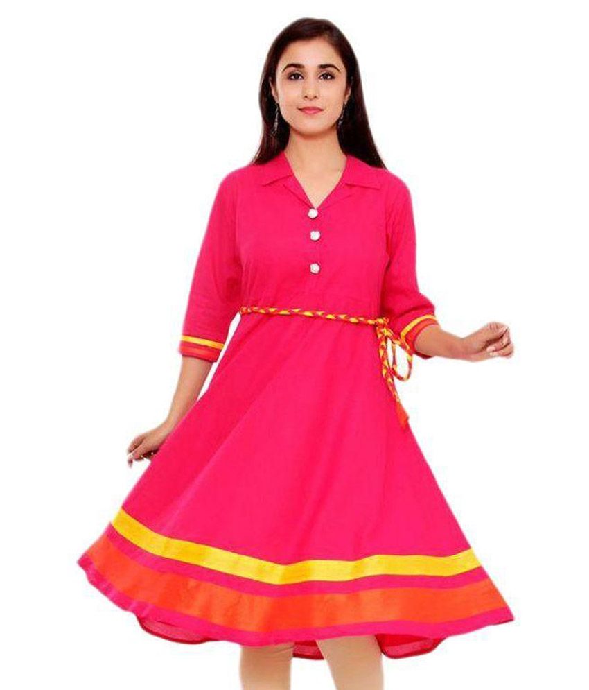 Utsav Fashion Pink Anarkali Satin Kurti - Buy Utsav Fashion Pink Anarkali Satin Kurti Online at 