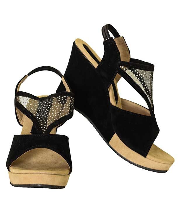 wide fit black wedge heels