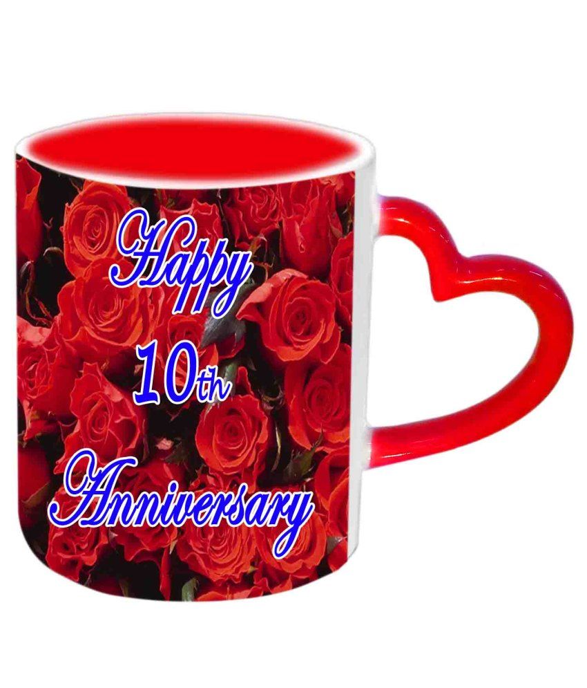 Jiya Creation Happy 10th Anniversary Red Heart Handle Ceramic Mug 350 Ml Buy Online At Best Price In India Snapdeal