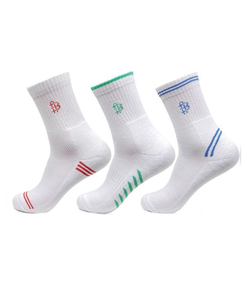     			Bonjour - Cotton Men's Striped White Full Length Socks ( Pack of 3 )