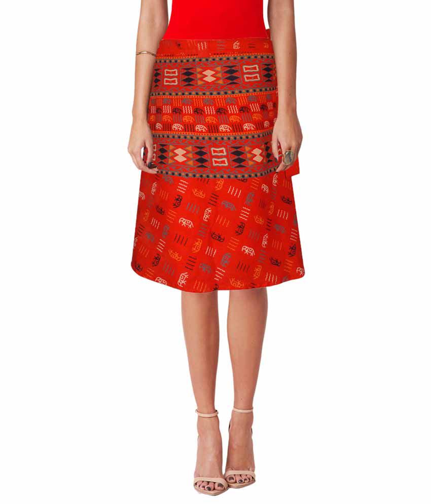     			Sttoffa Orange Cotton Midi Skirt
